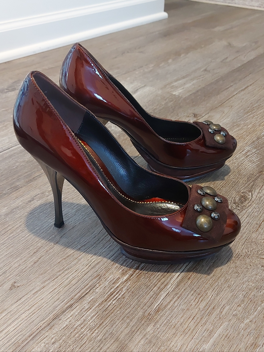 Claudio Merazzi Italian Burgundy Patent Leather Platform Heels 38